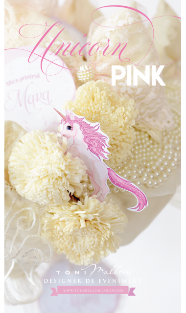 Lumanare de botez pentru fetite cu unicorni, perle si dantele, Pink Lady Unicorn 4